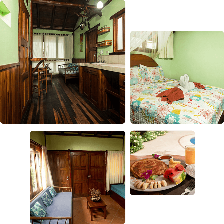 A collage of pictures shows the interior and exterior of a home.